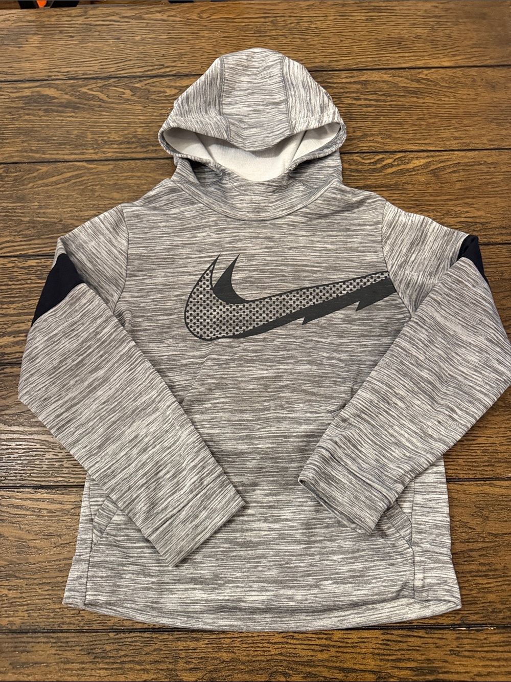 Nike Gray Marled Kids Hoodie with Black Swoosh